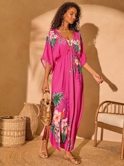 Love & Roses Pink Tropical Printed Kaftan - Image 1 of 5