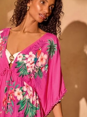 Love & Roses Pink Tropical Printed Kaftan - Image 2 of 5