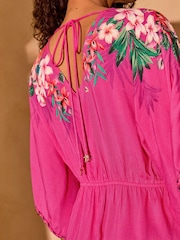 Love & Roses Pink Tropical Printed Kaftan - Image 4 of 5
