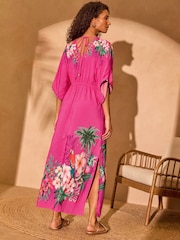 Love & Roses Pink Tropical Printed Kaftan - Image 5 of 5