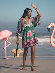 Love & Roses Green Petite Viscose Tropical Kaftan - Image 3 of 4
