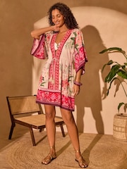 Love & Roses Printed Tie Waist Kaftan - Imagen 1 de 4