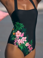 Love & Roses Black Tropical Printed Halter Tummy Control Swimsuit - Image 4 of 4