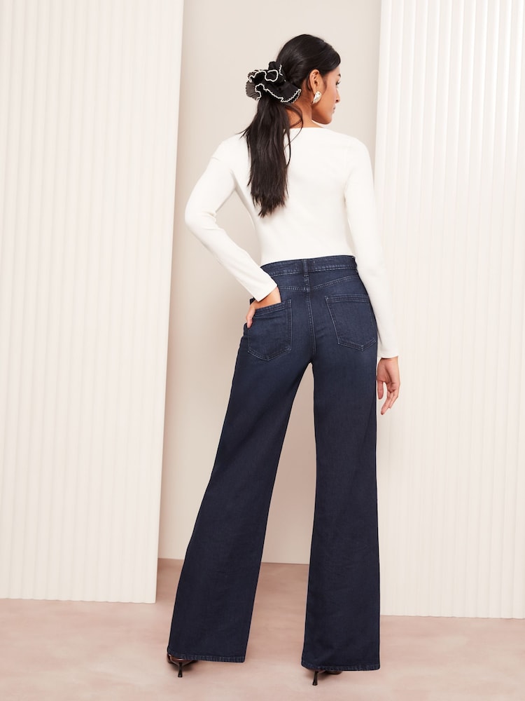 Friends Like These Dark Blue Relaxed Wide Leg Jeans - Image 4 of 4