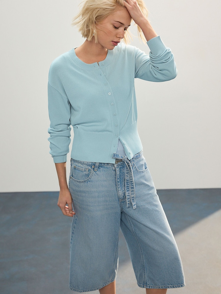 Blue Pale Crew Neck Soft Knit Button Co-Ord Cardigan - Image 2 of 8