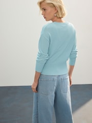 Blue Pale Crew Neck Soft Knit Button Co-Ord Cardigan - Image 4 of 8