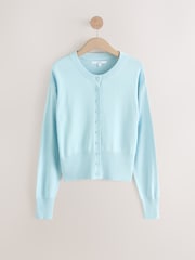 Blue Pale Crew Neck Soft Knit Button Co-Ord Cardigan - Image 6 of 8