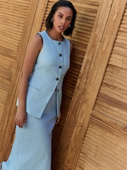 Blue Rich Textured Chambray Waistcoat - Image 1 of 9