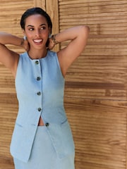 Blue Rich Textured Chambray Waistcoat - Image 4 of 9