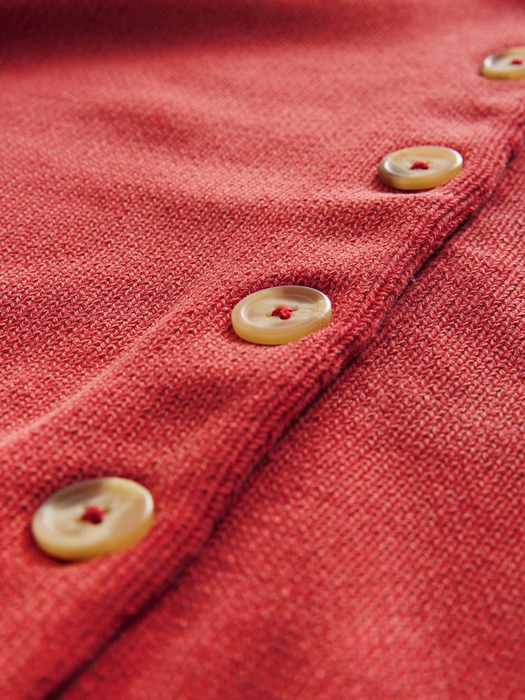 Red 100% Cotton Washed Crew Neck Cardigan - Image 3 of 3