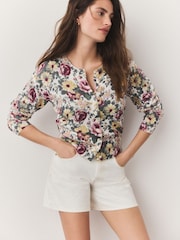 Floral Print Crew Neck Soft Knit Button Co-Ord Cardigan - Image 1 of 8