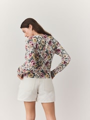 Floral Print Crew Neck Soft Knit Button Co-Ord Cardigan - Image 4 of 8