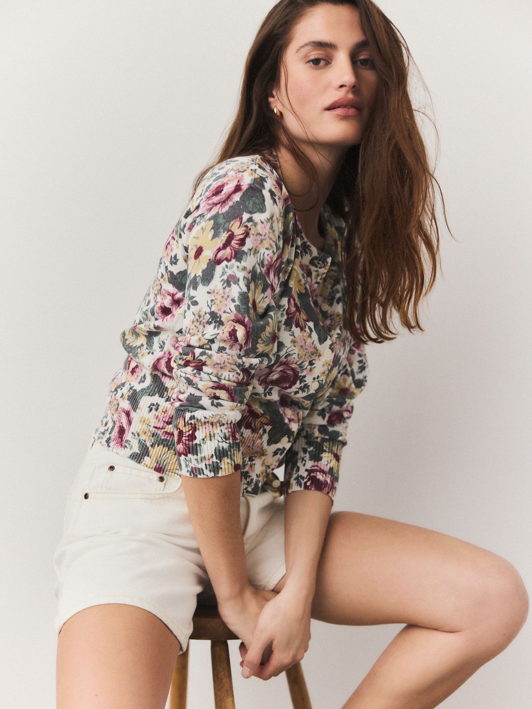 Top Lucky Brand Cloud Floral A Maniche Lunghe - Scollo Rotondo In Rayon, Donna