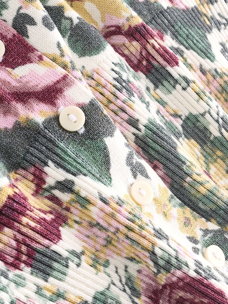Floral Print Crew Neck Soft Knit Button Co-Ord Cardigan - Image 8 of 8