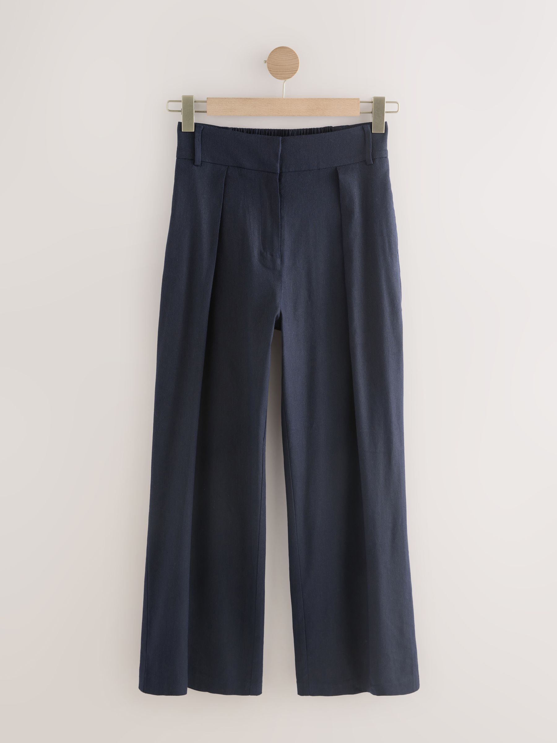 536264 Buy Navy Elastic Back Wide Leg Trousers with Linen from the Next UK ...