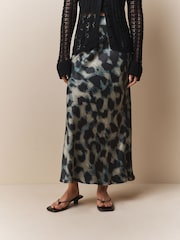 Neutral Smudge Print Satin Midi Skirt - Image 3 of 5