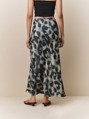 Neutral Smudge Print Satin Midi Skirt - Image 4 of 5