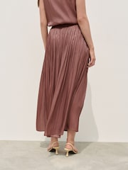 Pink Glossy Satin Metallic Midi Skirt - Image 4 of 8