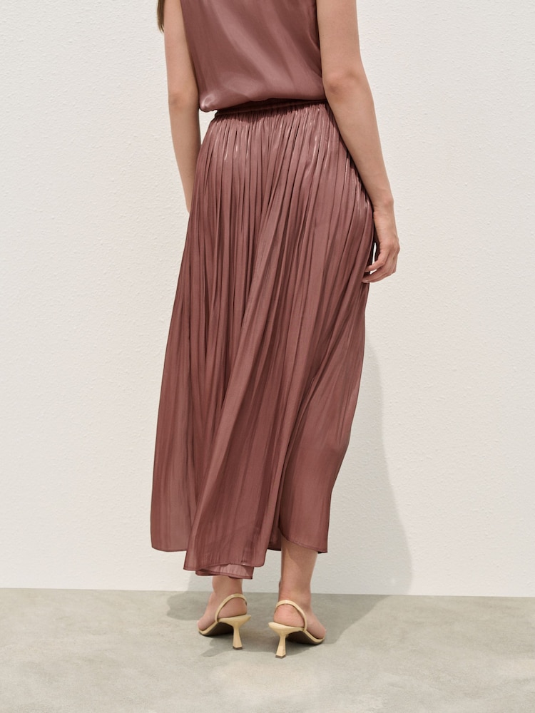 Pink Glossy Satin Metallic Midi Skirt - Image 4 of 8