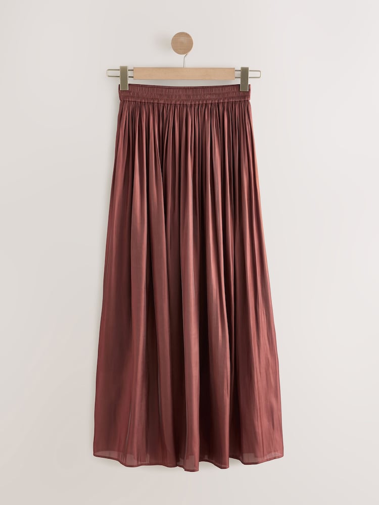 Pink Glossy Satin Metallic Midi Skirt - Image 6 of 8