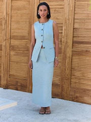 Blau - Chambray-Midirock mit hohem Leinenanteil und Struktur - Bild 1 von 6