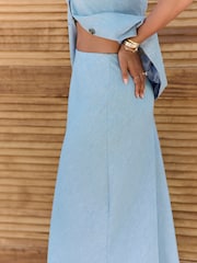 Blau - Chambray-Midirock mit hohem Leinenanteil und Struktur - Bild 3 von 6
