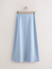 Blau - Chambray-Midirock mit hohem Leinenanteil und Struktur - Bild 4 von 6