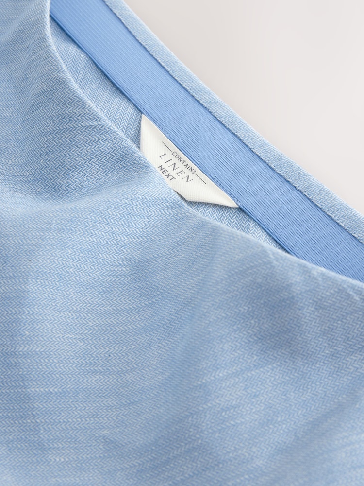 Blue Linen Rich Textured Chambray Midi Skirt - Image 5 of 6