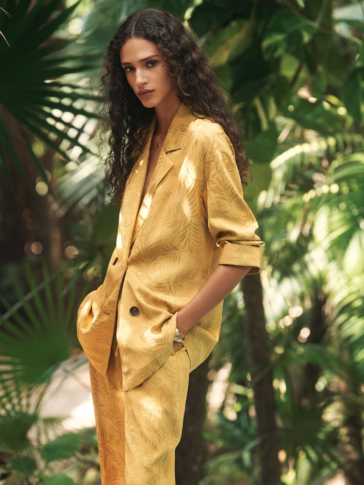 Yellow Satin Jacquard Double Breasted Jacket - Image 1 of 8