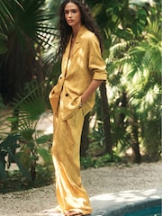 Yellow Satin Jacquard Wide Leg Trousers - Image 1 of 8