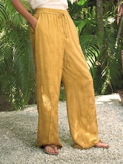 Yellow Satin Jacquard Wide Leg Trousers - Image 2 of 8