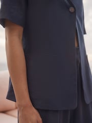 Navy Short Sleeve Jacket with Linen - Image 4 of 7