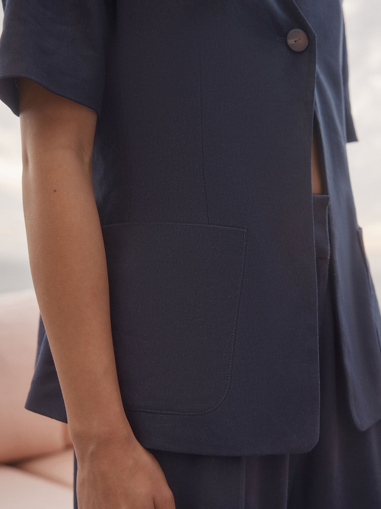 Navy Short Sleeve Jacket with Linen - Image 4 of 7