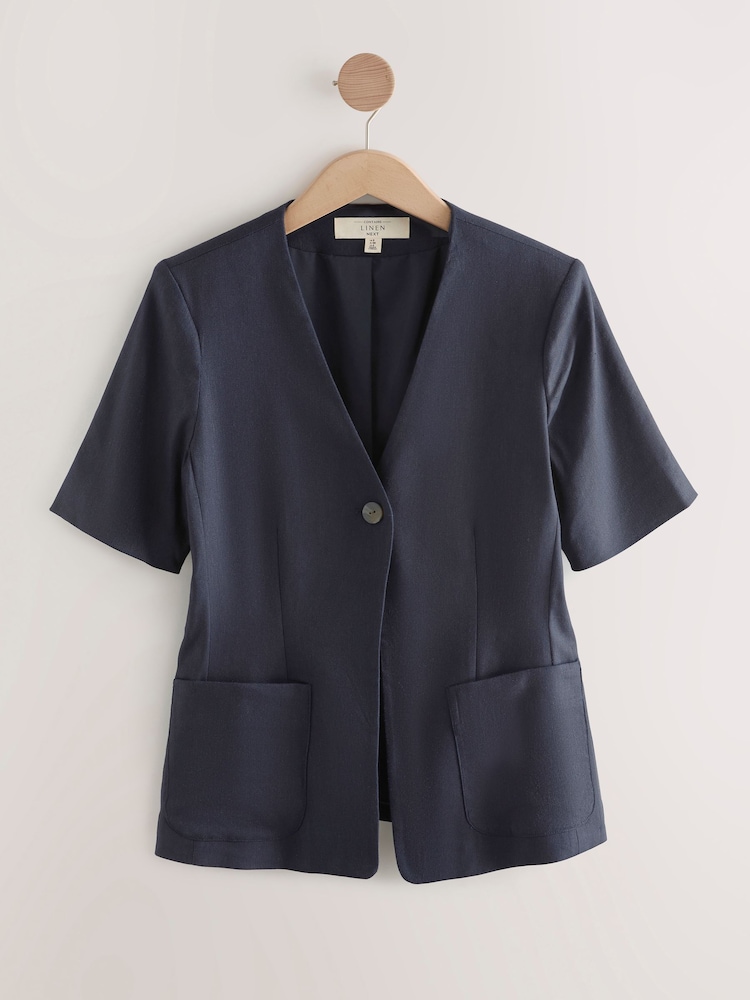 Navy Short Sleeve Jacket with Linen - Image 5 of 7