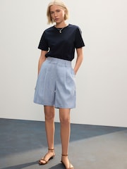 Blue Linen Rich Textured Chambray Shorts - Image 2 of 7