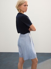 Blue Linen Rich Textured Chambray Shorts - Image 3 of 7