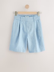 Blue Linen Rich Textured Chambray Shorts - Image 5 of 7