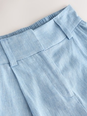 Blue Linen Rich Textured Chambray Shorts - Image 6 of 7