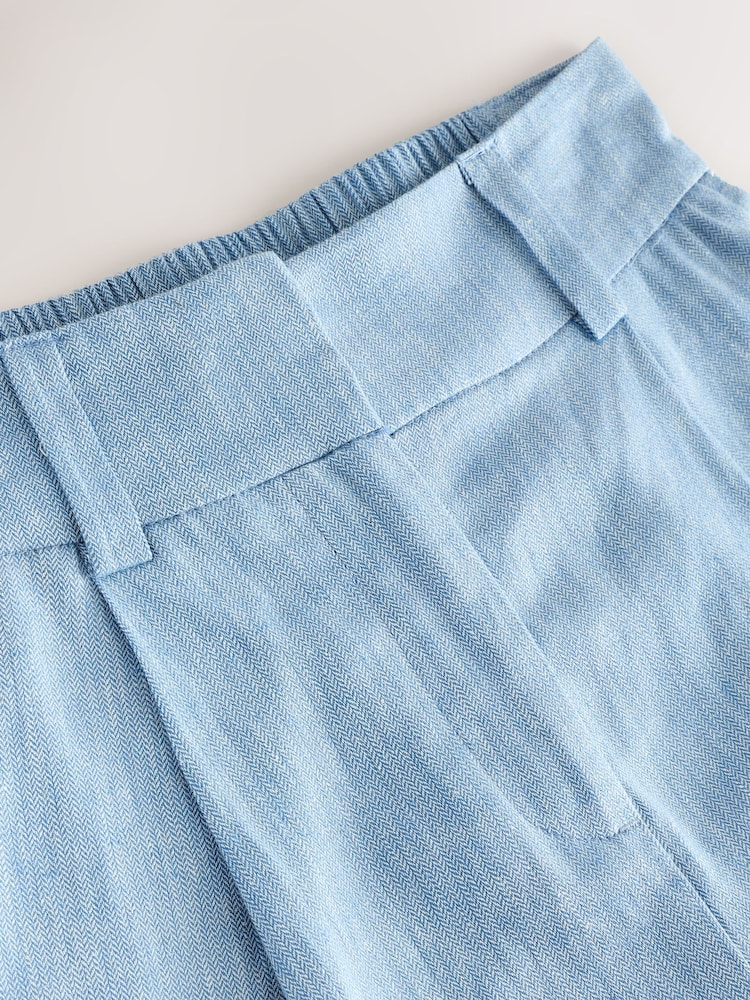 Blue Linen Rich Textured Chambray Shorts - Image 6 of 7