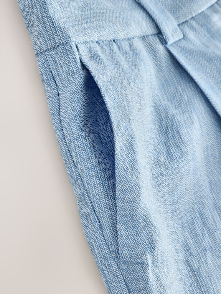 Blue Linen Rich Textured Chambray Shorts - Image 7 of 7