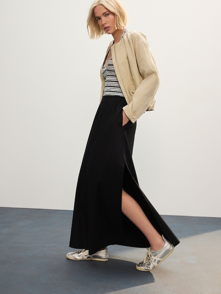 Black Maxi Skirt with Linen - Image 1 of 8