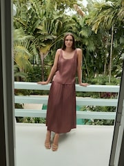 Pink Glossy Satin Metallic Scoop Neck Top - Image 2 of 7