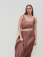 Pink Glossy Satin Metallic Scoop Neck Top - Image 3 of 7