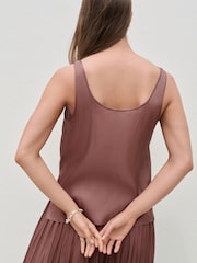 Pink Glossy Satin Metallic Scoop Neck Top - Image 4 of 7