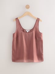 Pink Glossy Satin Metallic Scoop Neck Top - Image 5 of 7