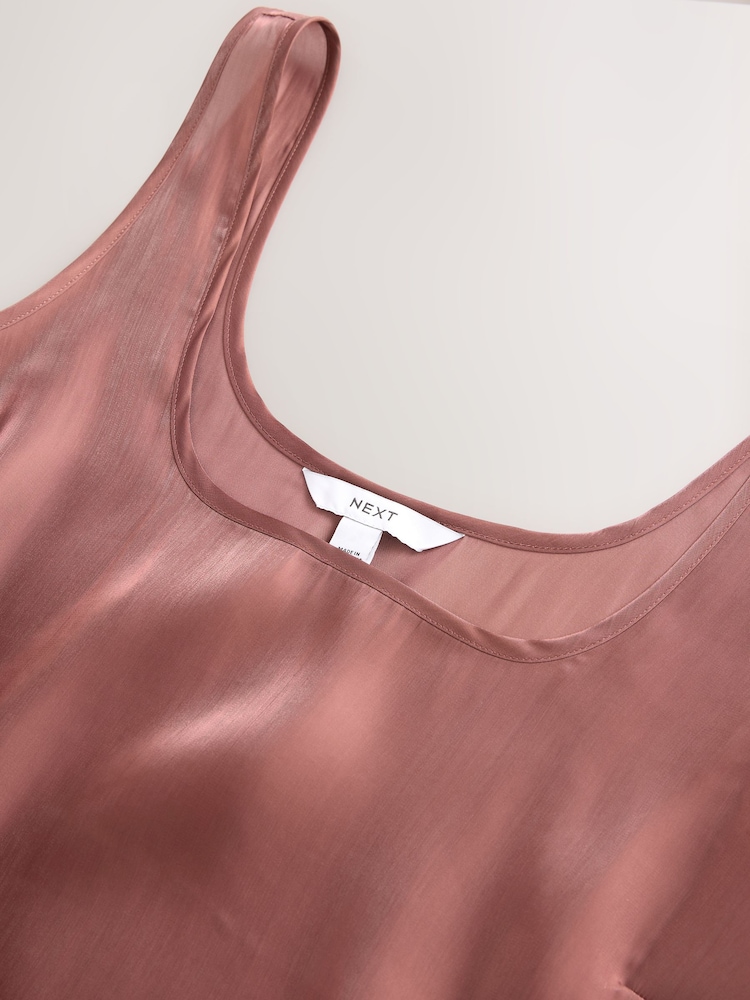 Pink Glossy Satin Metallic Scoop Neck Top - Image 7 of 7