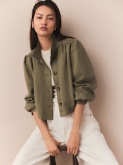 Khaki Green Funnel Neck Utility Bomber Jacket - Image 1 of 5