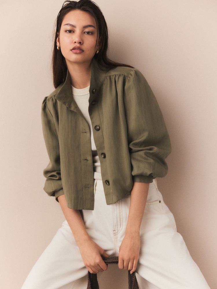 Khaki Green Funnel Neck Utility Bomber Jacket - Image 1 of 5