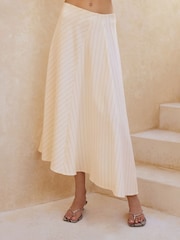 Black & White Striped Asymmetric Midi Skirt with Linen - Image 2 of 8