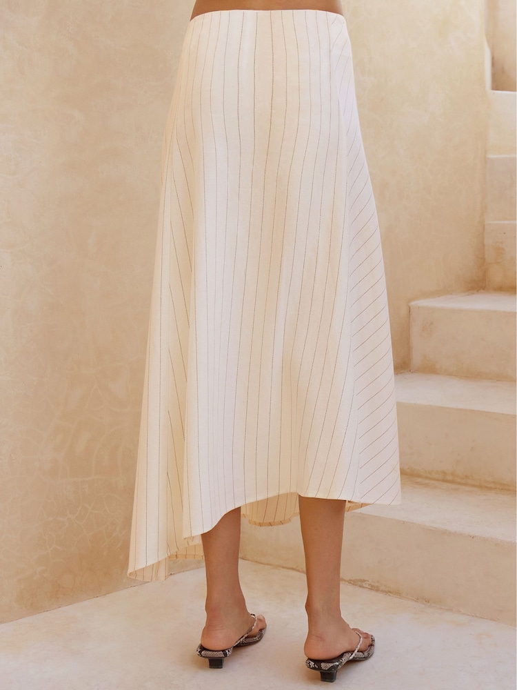 Black & White Striped Asymmetric Midi Skirt with Linen - Image 3 of 8